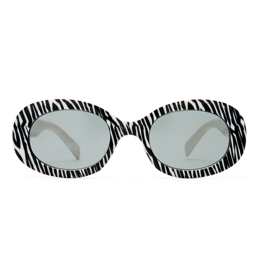 Dazed Zebra Vintage White Female Oval Sunglasses | Aire