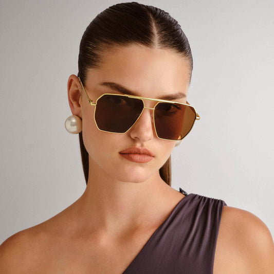 Asteroid Bright Gold Female Aviator Sunglasses | Aire