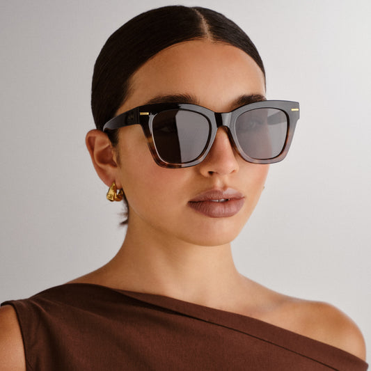 Intergalactic Black Tort Splice Female Square Sunglasses | Aire