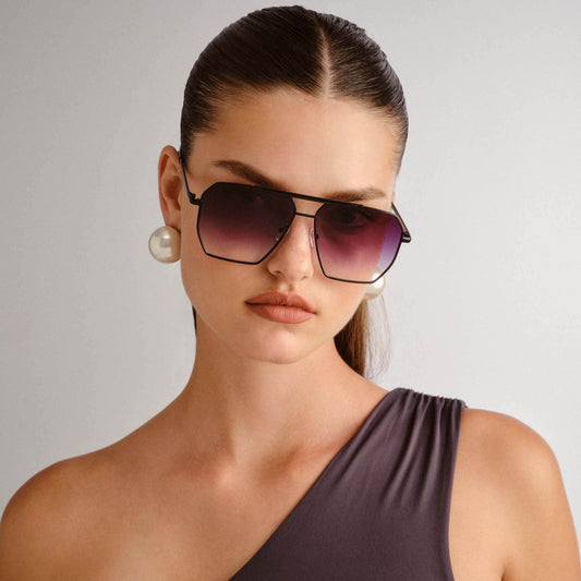 Asteroid Black Female Aviator Sunglasses | Aire