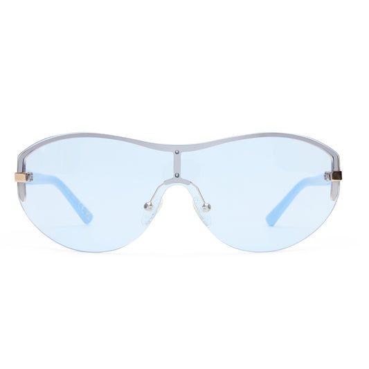 Bombshell Gold Baby Blue Uni-Sex Wrap Sunglasses | Aire