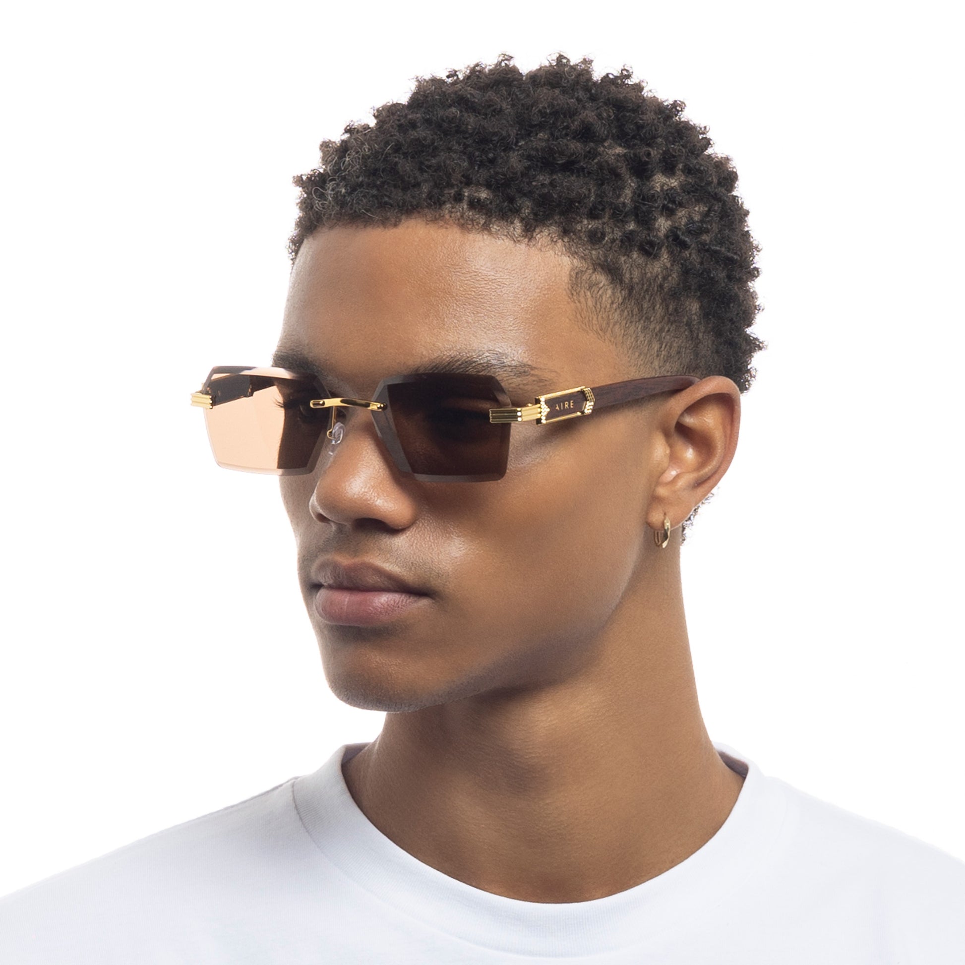 Nebula Bright Gold Woodgrain Uni-Sex Rectangle Sunglasses | Aire