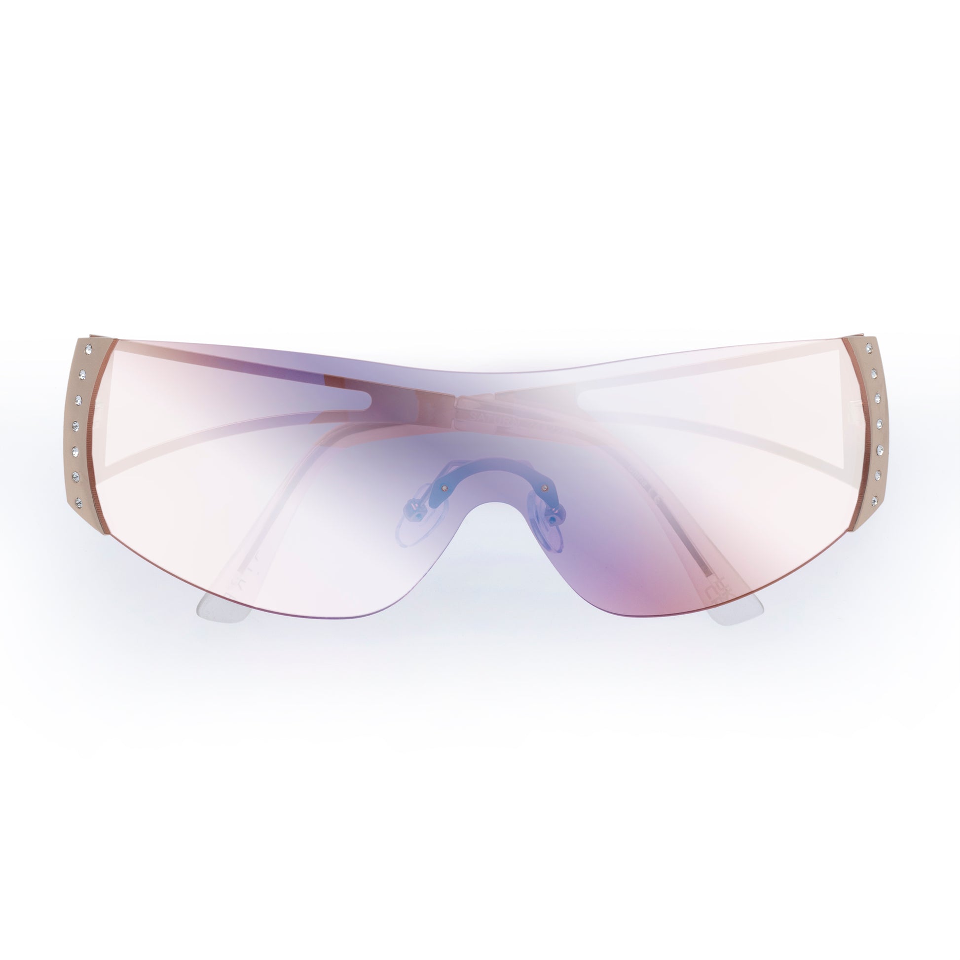 Saturn Satin Gold Crystal Clear Female Shield Sunglasses | Aire