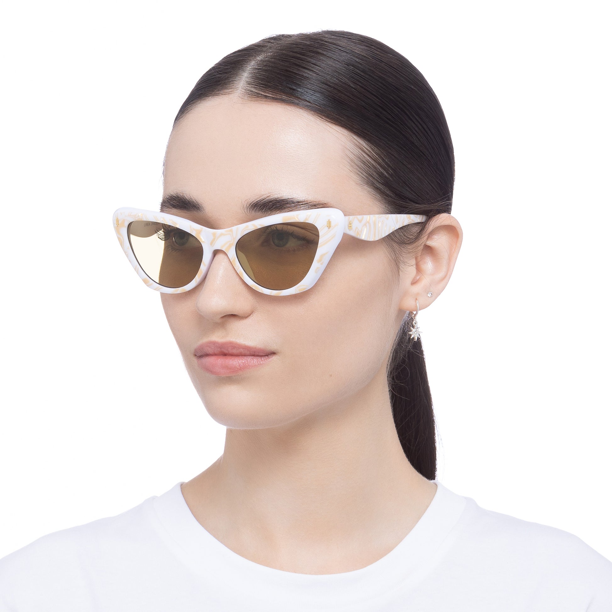 Linea White Marble Female Cat-Eye Sunglasses | Aire