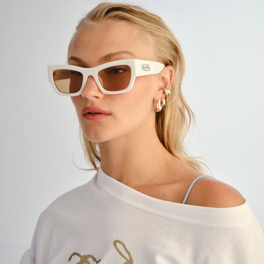 Vendetta Solid White Female Cat-Eye Sunglasses | Aire