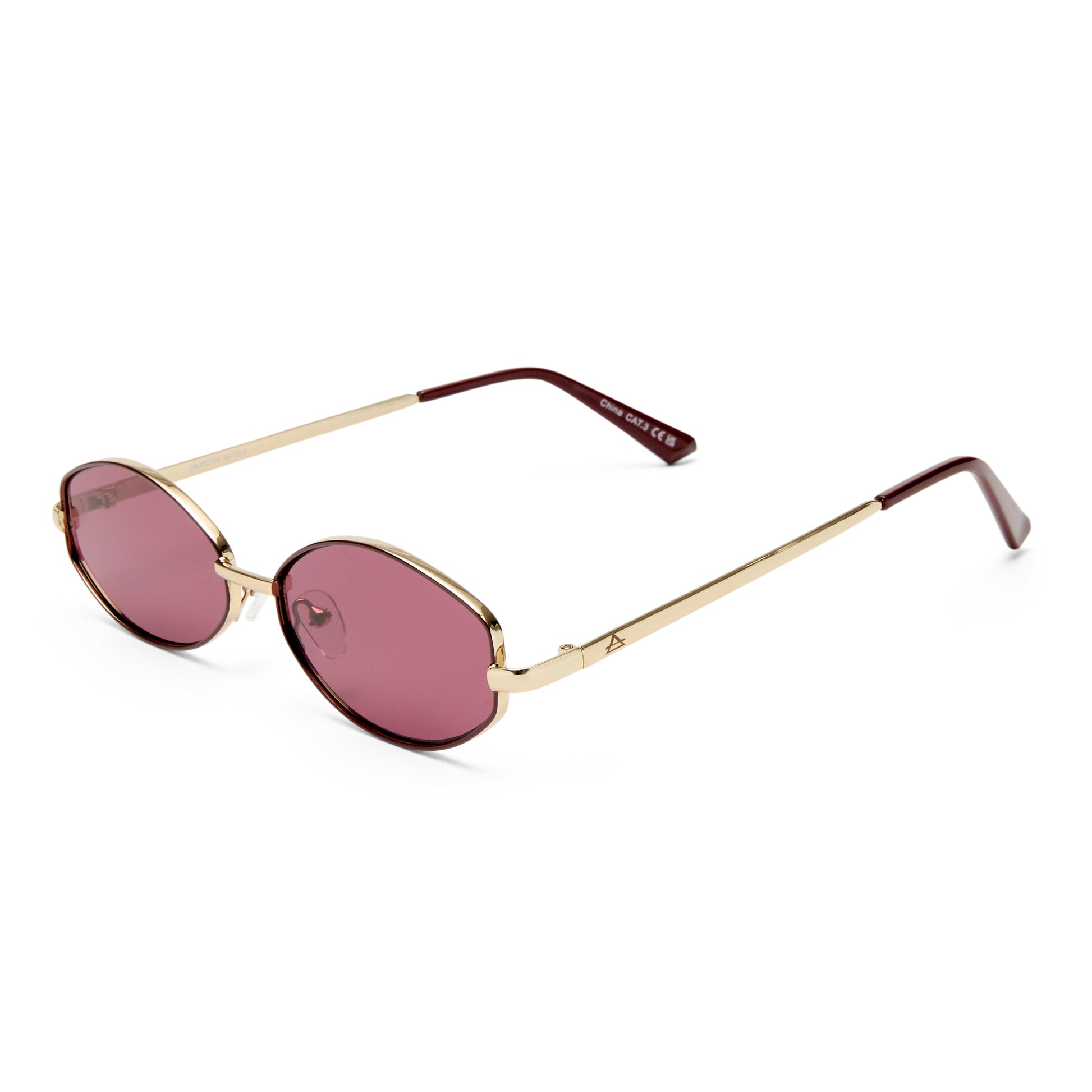 Objective Gold Burgundy Mono Female Oval Sunglasses | Aire