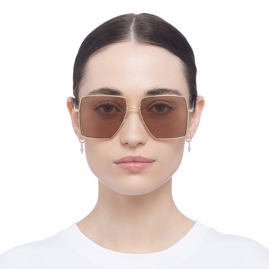 Hadron Bright Gold Female Square Sunglasses | Aire