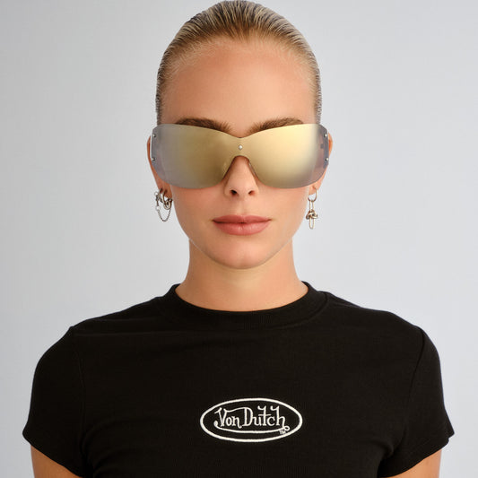 Tabloid Gold White Uni-Sex Wrap Sunglasses | Aire