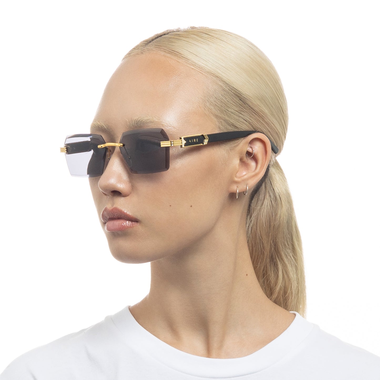 Nebula Bright Gold Black Uni-Sex Rectangle Sunglasses | Aire