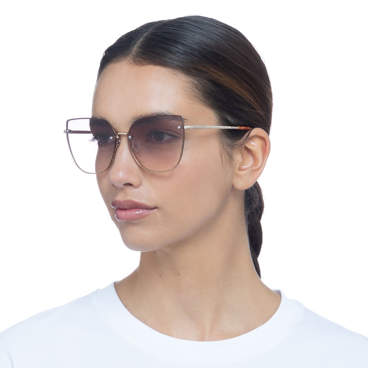 Amor Bright Gold Shimmer Female Cat-Eye Sunglasses | Aire