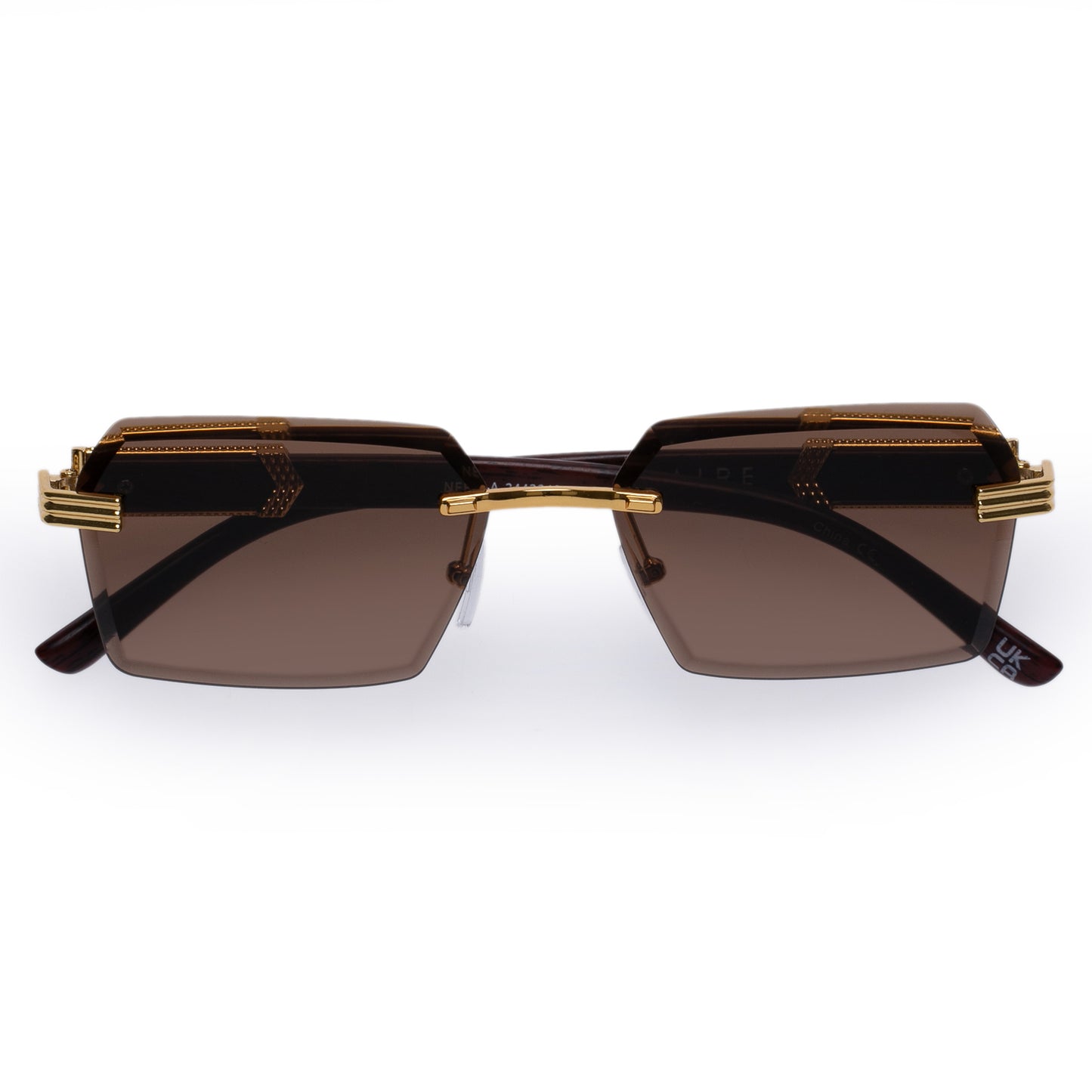 Nebula Bright Gold Woodgrain Uni-Sex Rectangle Sunglasses | Aire