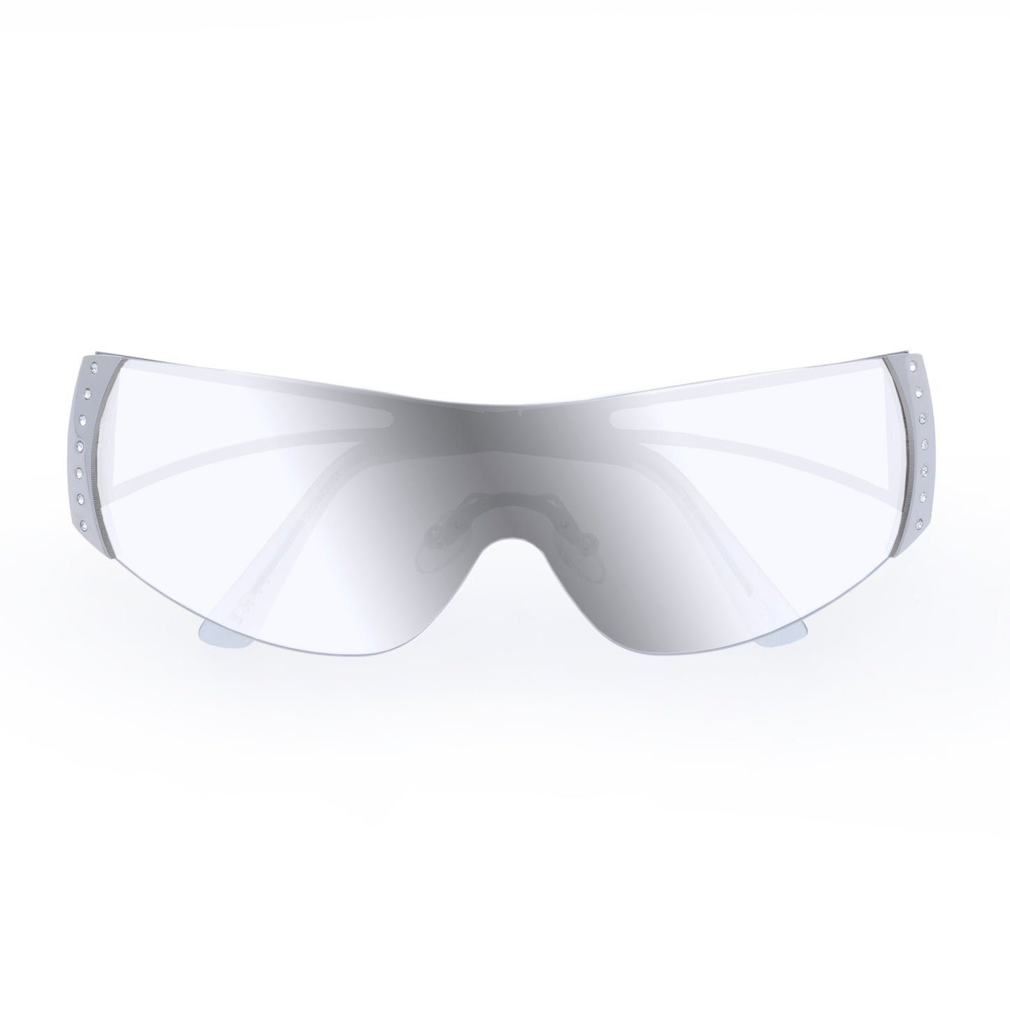 Saturn Silver Crystal Clear Female Shield Sunglasses | Aire