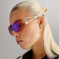 Saturn Satin Gold Crystal Clear Female Wrap Sunglasses | Aire