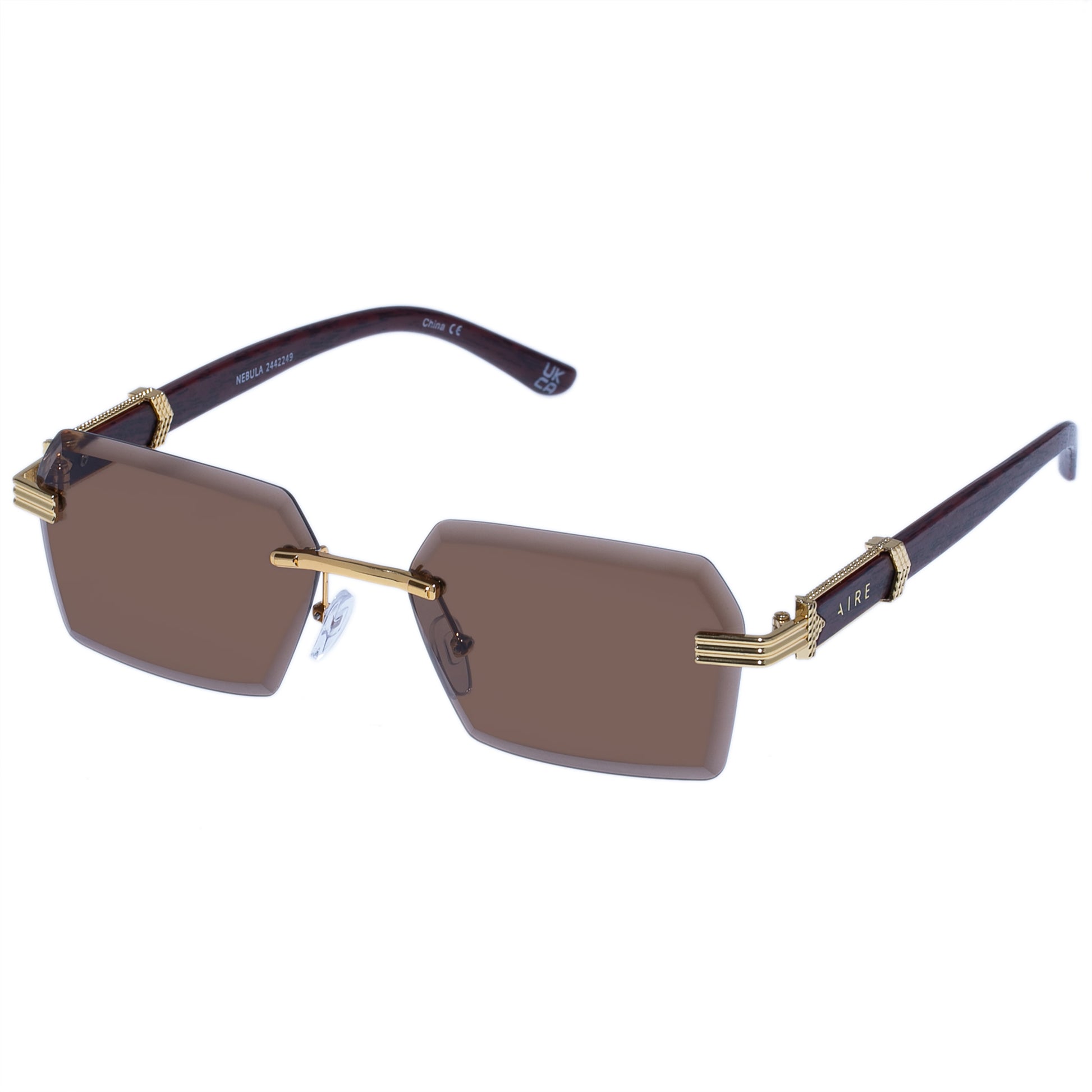 Nebula Bright Gold Woodgrain Uni-Sex Rectangle Sunglasses | Aire