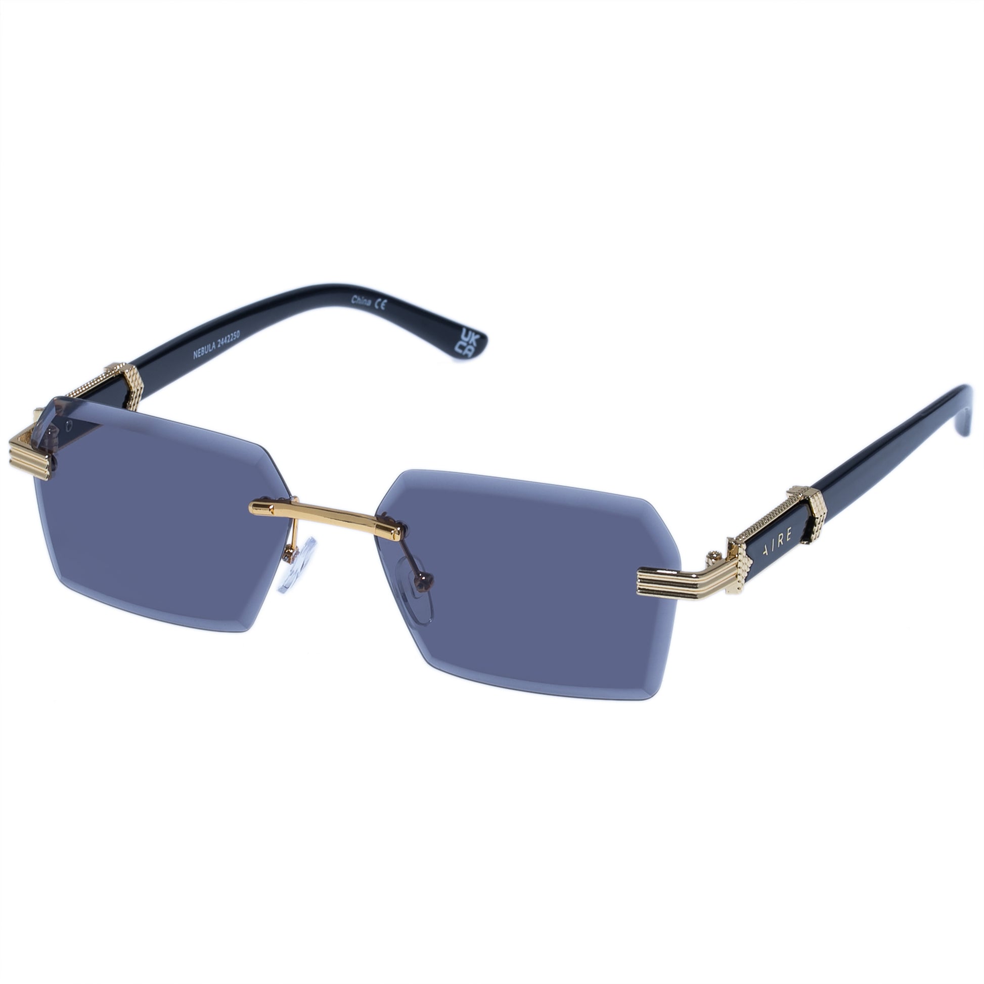 Nebula Bright Gold Black Uni-Sex Rectangle Sunglasses | Aire